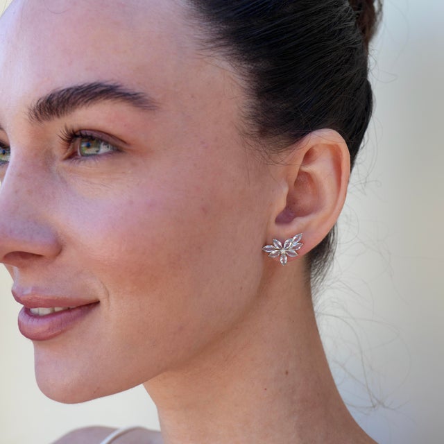 Nina Zhou Jewelry Nina Zhou Aquamarine Diamond Cluster Earrings in 14k Gold - a Pair For Sale - Image 4 of 14