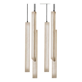 Triangular Tube Pendant Lamps by United Alabaster, Set of 6 For Sale