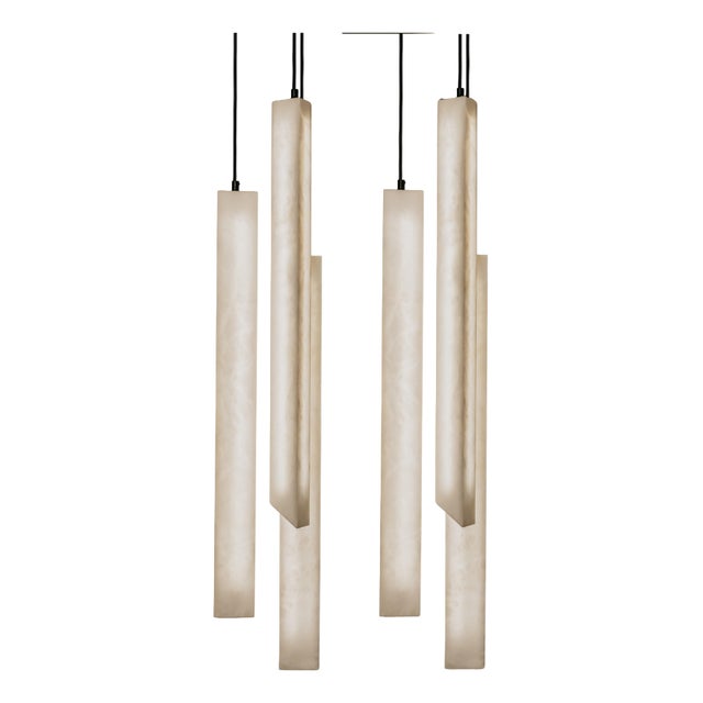 Triangular Tube Pendant Lamps by United Alabaster, Set of 6 For Sale