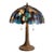 Vintage Tiffany Style Double-Light Art Glass Table Lamp With Sculpted Bronze-Tone Base For Sale