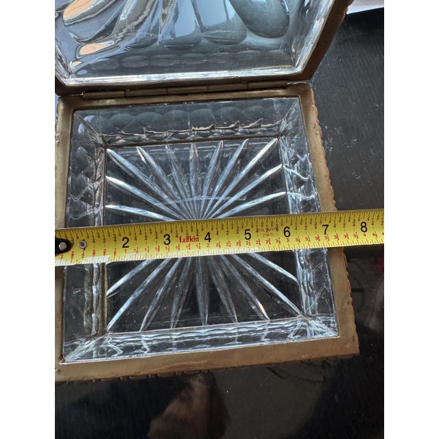Late 20th Century Magnificent Heavy Footed Cut Crystal/Glass Square Jewelry Box With Brass/Bronze Mount 7.25"x 7.25"x5" For Sale - Image 9 of 10