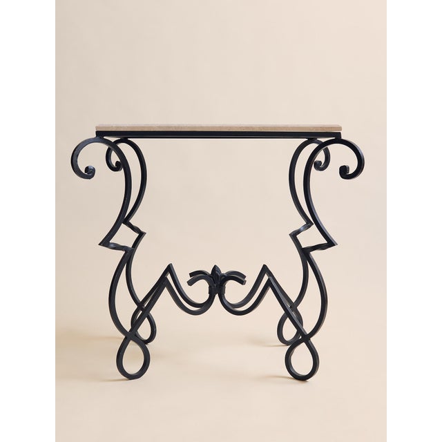 1960s The Vintage Granite Iron Scroll Console Table For Sale - Image 5 of 10