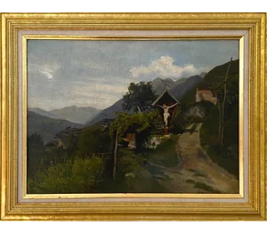 Late 19th Century Continental Italian Village Oil Painting, Framed