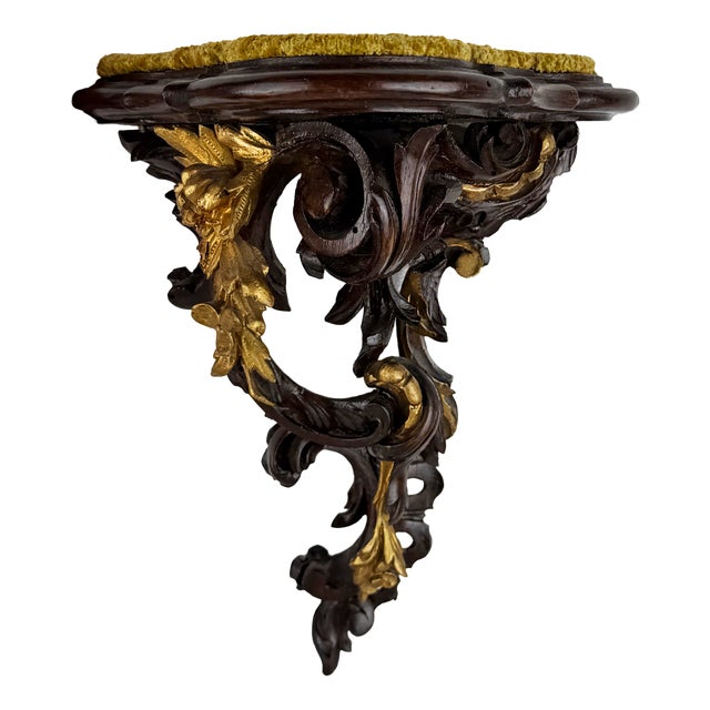 Antique Victorian Rococo Hand-Carved Wooden Wall Shelf with Gilt Accents For Sale