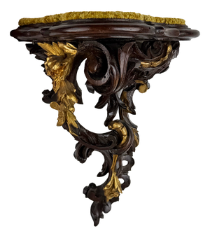 Antique Victorian Rococo Hand-Carved Wooden Wall Shelf with Gilt Accents