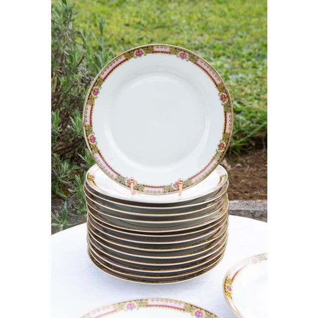 Forest Green Vintage Flat Plates and Soup Plates from Limoges Porcelain, 1930s, Set of 16 For Sale - Image 8 of 8
