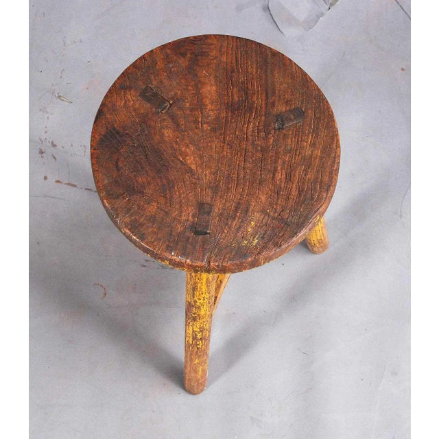 Chinese Distressed Painted Yellow Stool For Sale - Image 3 of 4