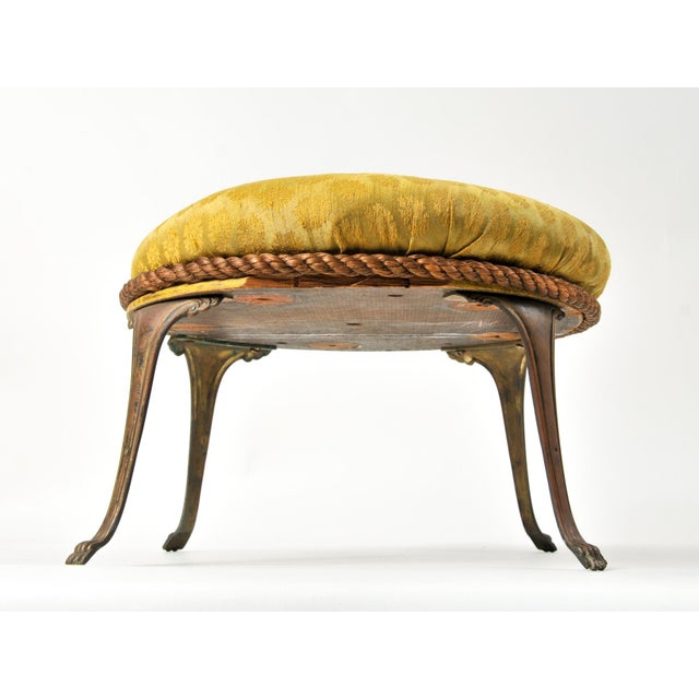 Victorian Antique Victorian Sculptural Footstool With Brass Claw Feet Floral Upholstered Top For Sale - Image 3 of 12