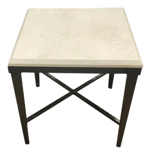 Modern Patio End Table With Travertine Top