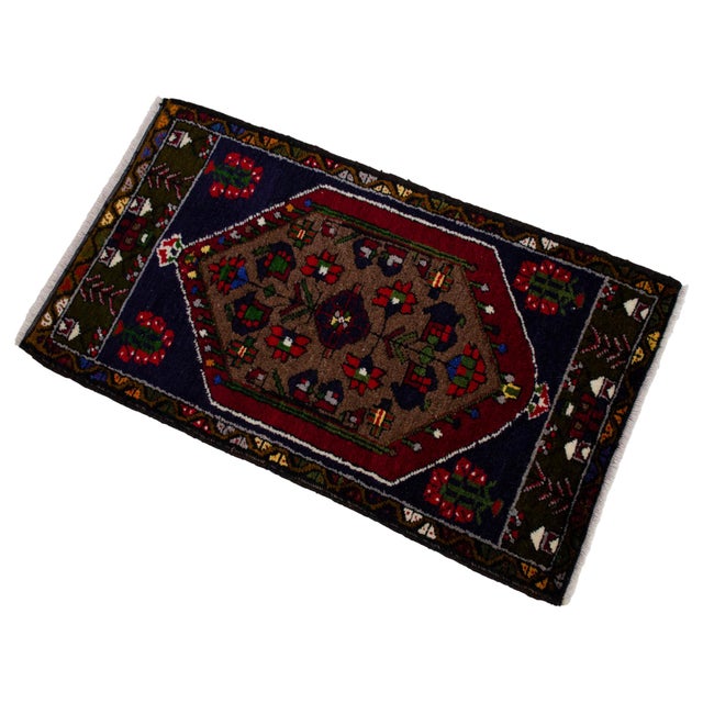 Hand Knotted Small Rug Vintage DoorMat Entry Decor - 20'' X 35'' For Sale - Image 6 of 13