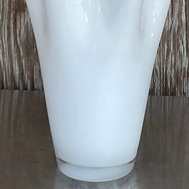 White Vintage Pleated White Glass Vase For Sale - Image 8 of 11