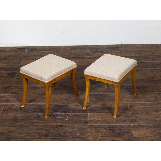 Biedermeier Pair of Biedermeier Period 19th Century Walnut Stools with Carved Gilt Lion Paws For Sale - Image 3 of 10