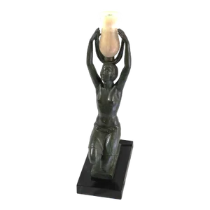 Mid-Century Modern Art Deco Lady Lamp, Bronze & Alabaster