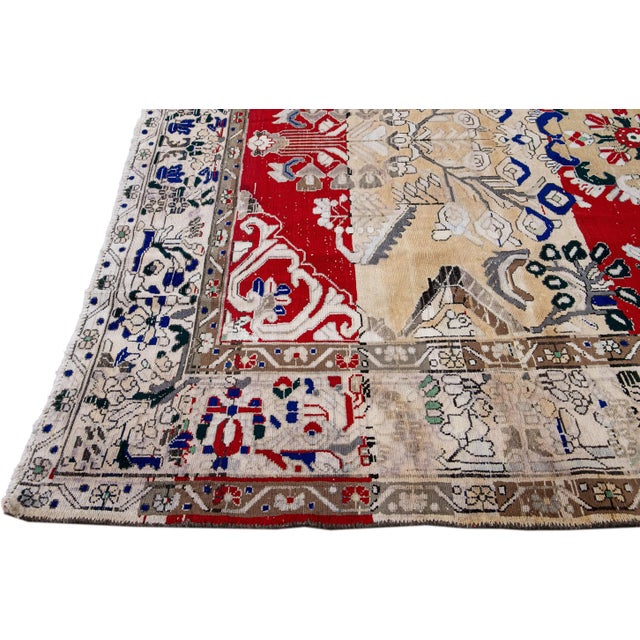 1960s Vintage Persian Distressed Red Handmade Floral Wool Rug For Sale - Image 4 of 7