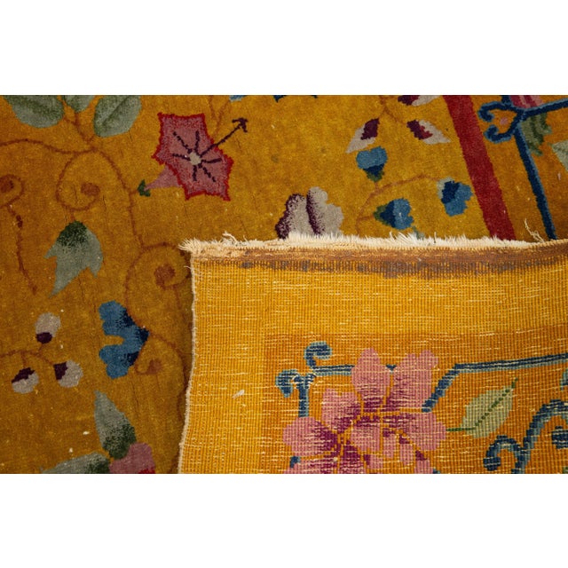 Textile Antique 1920s Chinese Art Deco Rug in Goldenrod With Floral Motif For Sale - Image 7 of 10