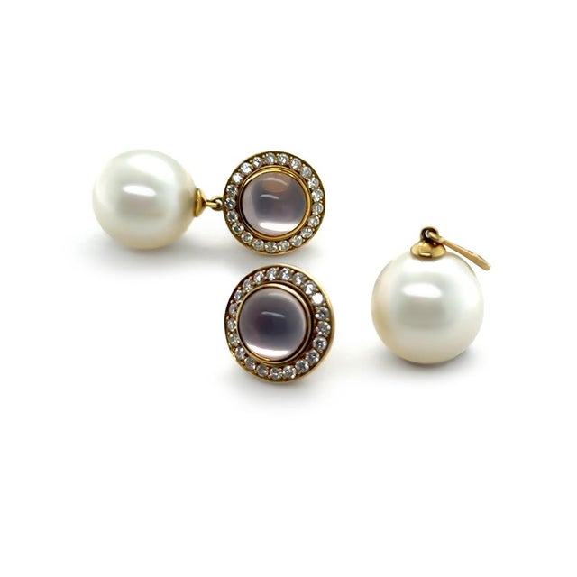 Paspaley 18ct Yellow Gold Muse Pearl, Rose Quartz & Diamond Earrings 0.64ct 15.27g, A Pair For Sale - Image 4 of 10