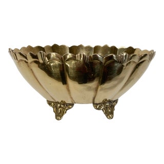 Vintage Scalloped Edge Brass Footed Bowl For Sale