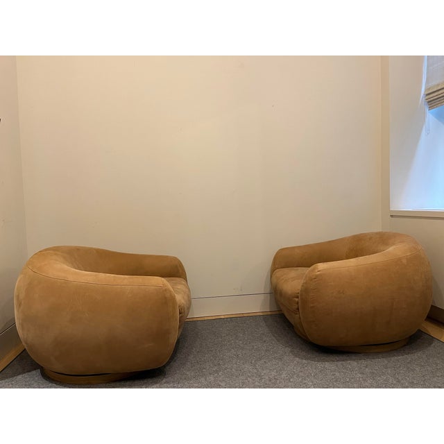 Cb2 Laszlo Leather Swivel Chair For Sale - Image 10 of 12