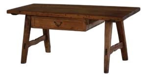 French Primitive Pine Dining Table or Desk with Drawer, 18th Century