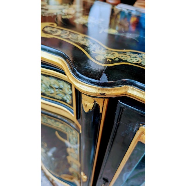 Vintage Victorian Credenza Marquetry Display Cabinet Carved and Painted by Hand For Sale - Image 11 of 14
