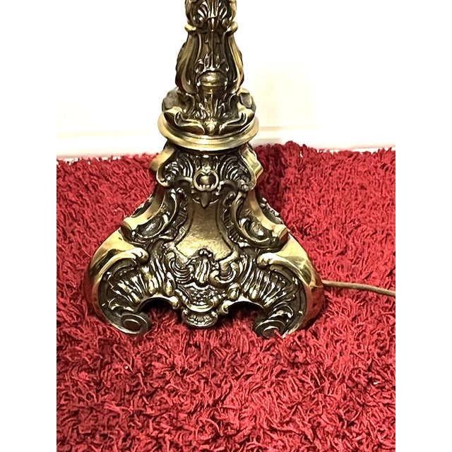 1950s Brass Floor Lamp with Glass Shade, 1950s For Sale - Image 5 of 15