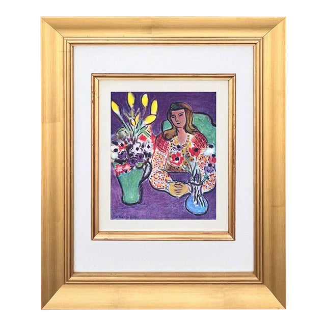 Matisse 24 Young Girl With Anemones on Violet Background Framed For Sale