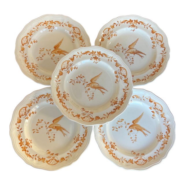 Vintage French Faience Longchamp Clery Hand Painted Dinner Plates- Set of 5 For Sale