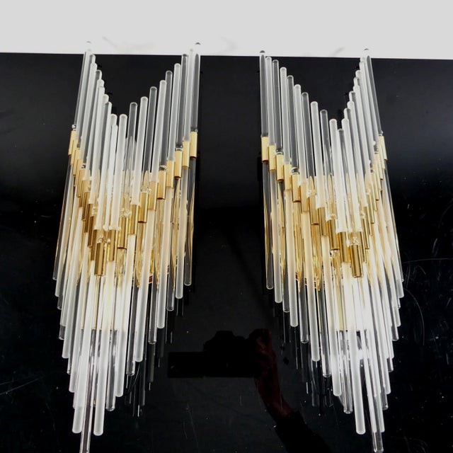 Tubular Crystal Glass Wall Lamps from Venini, Italy, 1970s, Set of 2, in Flawless conditions. Designed 1970 to 1979 This...