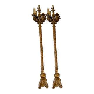 Pair of 19th C. Italian Giltwood Torchieres Floor Lamps For Sale