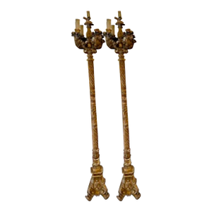 Pair of 19th C. Italian Giltwood Torchieres Floor Lamps