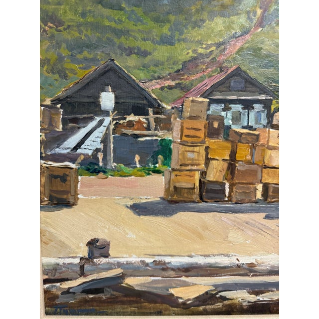Wood Pushnin, Alexander, "At the Pier," Russian Painting, 1959 For Sale - Image 7 of 12