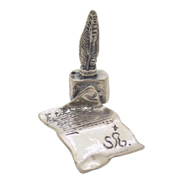 Vintage Italian Handmade Genuine Silver Pen, Paper and Ink Dollhouse Miniature For Sale