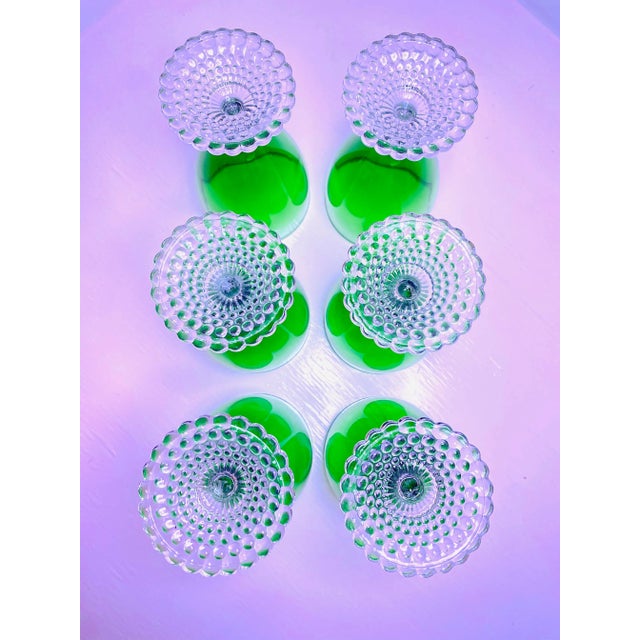 Anchor Hocking Vintage 1950's Forest Green Water Tumbler/Goblet Wine Glass With Clear Bubble Feet- Set of 6 For Sale - Image 4 of 6