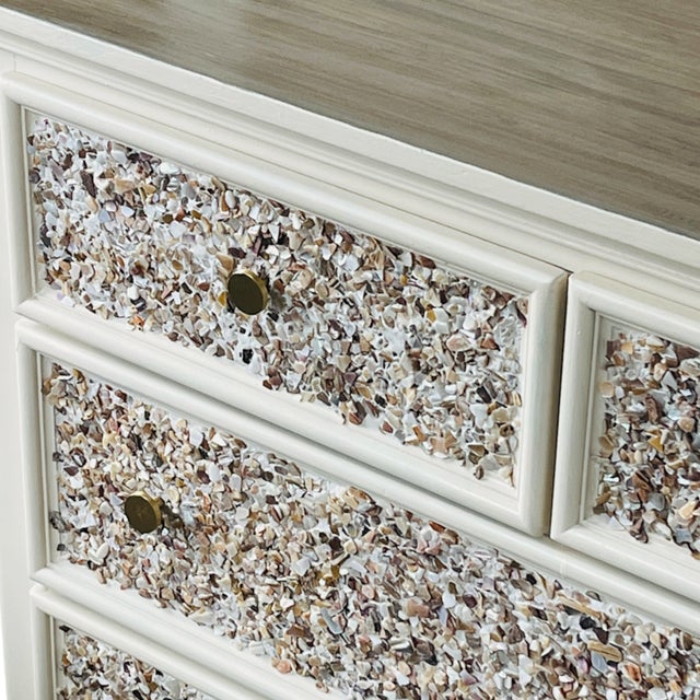 Farmhouse 1990s Coastal//boho Chic//Farmhouse Mosaic Shell Inlay Dresser For Sale - Image 3 of 3