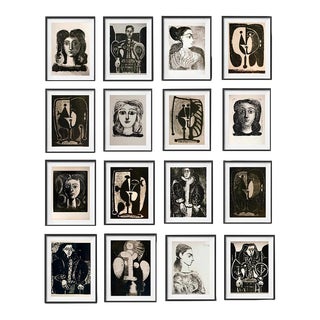 "Picasso's Female Heads" Contemporary Black and White Gallery Wall of Photographs, Framed - Set of 16 For Sale
