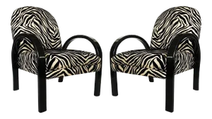 1940s Art Deco Black Lacquered & Zebra Print Lounge Chairs - A Pair