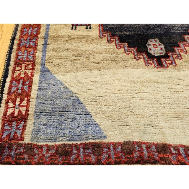 Vintage Persian Gabbeh Tribal Rug, Hand-Knotted Wool, Minimalist Diamond Design, Ivory & Gray, 4x7 For Sale - Image 11 of 15