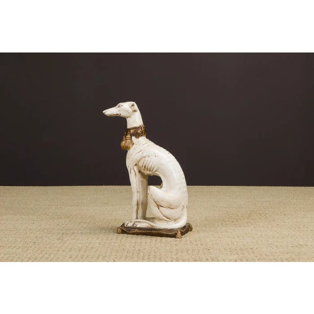 Midcentury Whippet Dog Sculpture in Painted Composite With Gilded Collar For Sale - Image 12 of 17