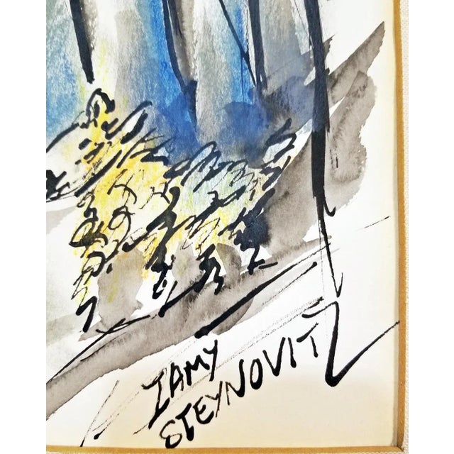1970s Parisian Period Original Watercolor Painting by Zamy Steynovitz, Framed For Sale - Image 10 of 11