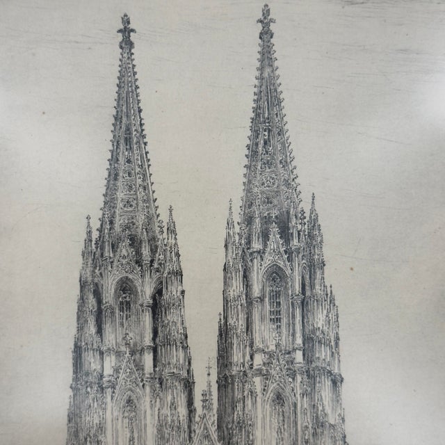 Black Antique German Paul Geissler Signed Original Etching Cologne Cathedral C. 1920 For Sale - Image 8 of 12