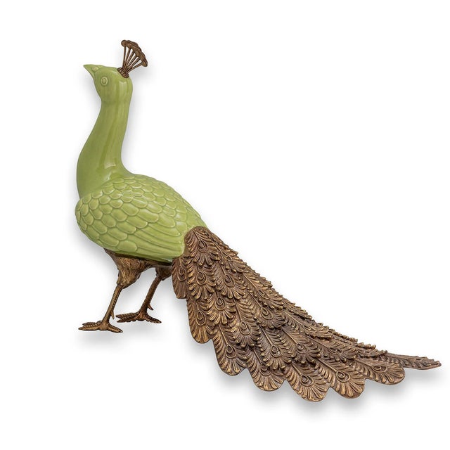 Our sculptured peacocks are majestic and grand in their style and size. The glazed porcelain bodies are accented with...