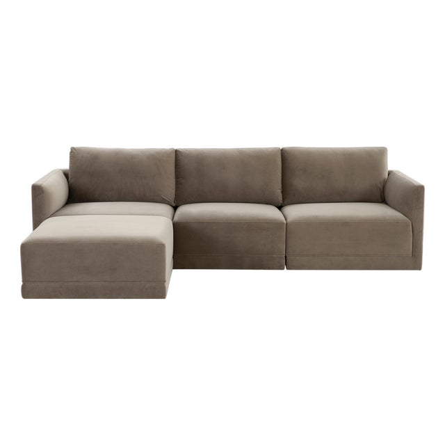 Willow Taupe Modular 4-Piece Performance Velvet Sectional For Sale