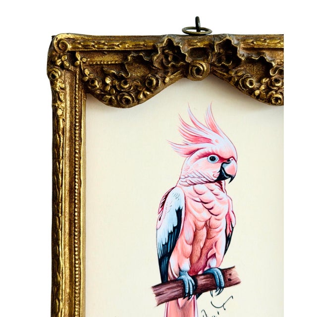 A striking pink cockatoo takes center stage in this beautifully detailed original painting. Layers of blush, black, soft...