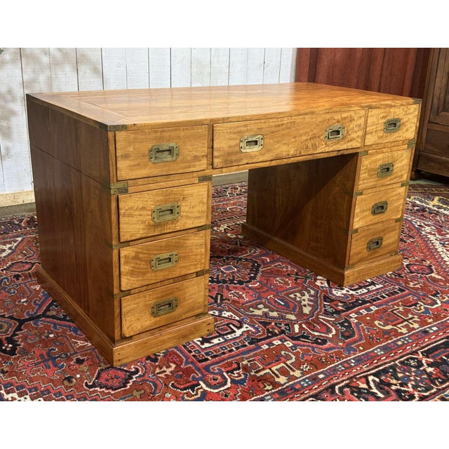 Brown Indian Marine Flat-Top Desk in Mahogany, 1980s For Sale - Image 8 of 18