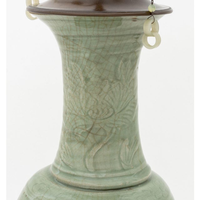 Chinese Longquan Celadon Vase Mounted as a Lamp For Sale - Image 4 of 11