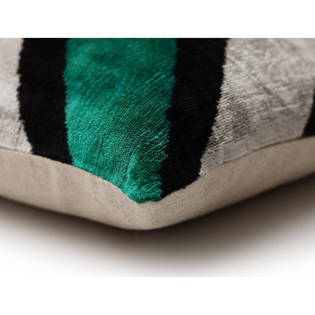 Green Chevron Silk Velvet Throw Pillow 20x20 | Handmade Organic Luxury For Sale - Image 4 of 8