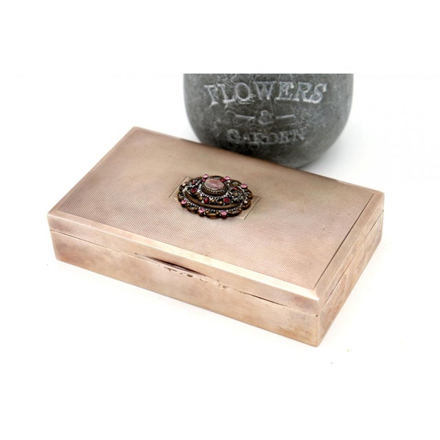 Guilloche Silver Tobacco Box with Wooden Interior For Sale - Image 3 of 6
