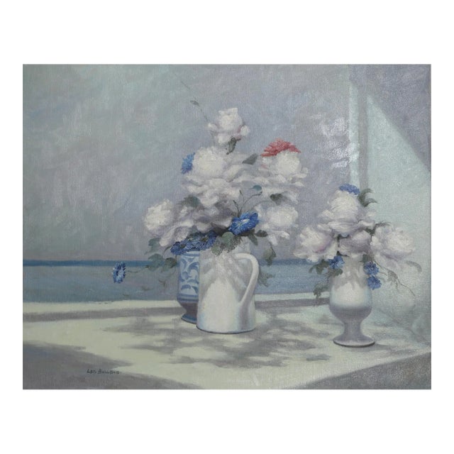 Vase of Flowers 8, Les Bullene Oil on Canvas, Signed Lower Left For Sale