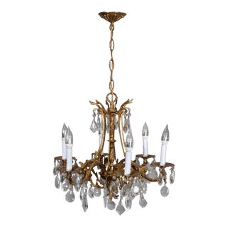 Vintage French Louis XIV Style Gilt Bronze and Crystal Chandelier, 20th Century For Sale
