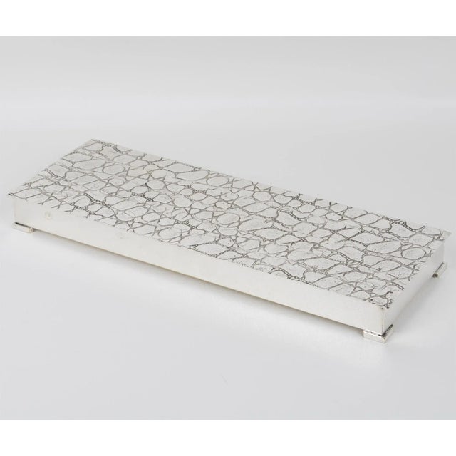 Modernist Oversized Long and Flat Silver Plate Box With Crocodile Pattern, 1960s For Sale - Image 4 of 9